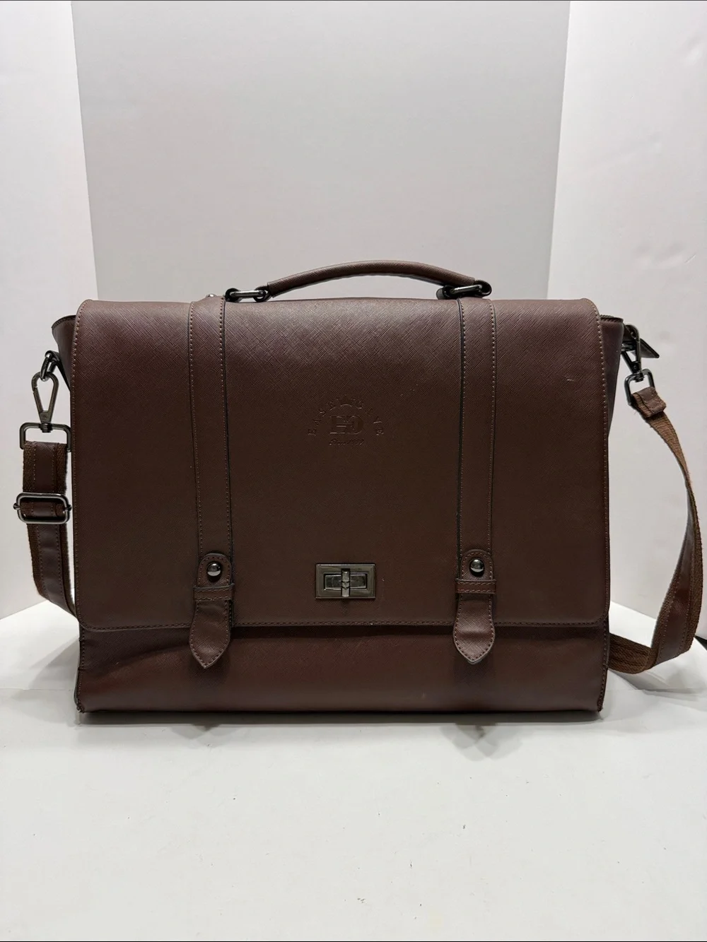 Ease gave Men's Brown Leather Briefcase with Top Handle and Adjustable Strap